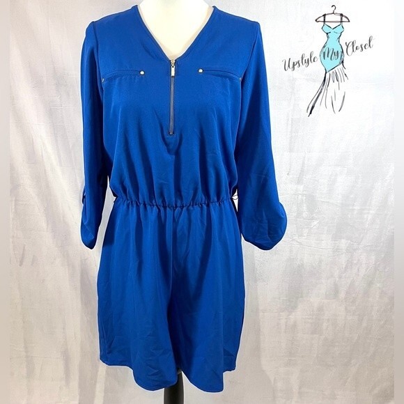 NY Collection royal blue zipper front romper size medium NWT - Picture 1 of 6